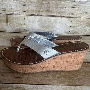 SAM EDELMAN SILVER ROMY KORK WEDGE THONG EVERYDAY CASUAL SANDALS SIZE 8.5M